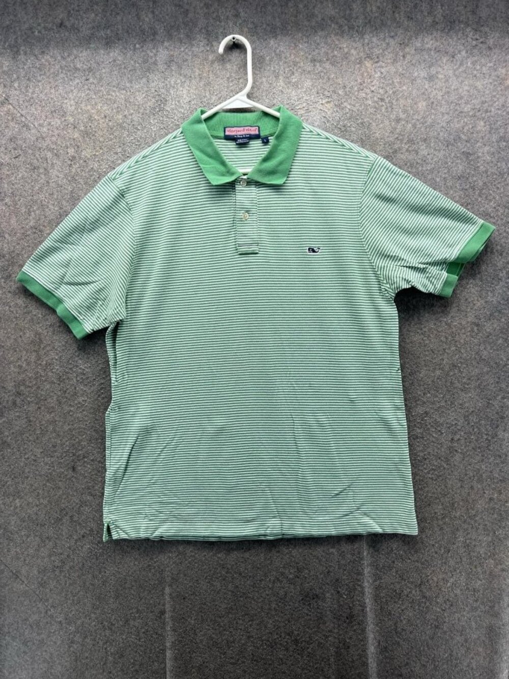 Vineyard Vines Polo Shirt Men Large Green Striped Pima Cotton Knit Logo Casual